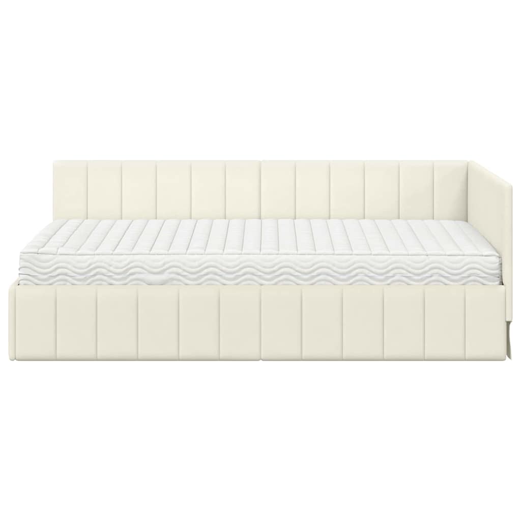 Eckbettgestell mit Matratze 2 stk. Creme 90 x 200 cm Samt
