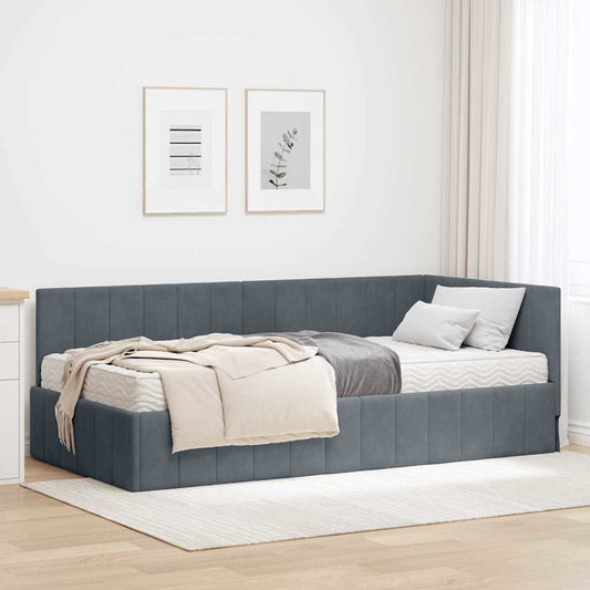 Eckbettgestell mit Matratze Dunkelgrau 100 x 200 cm Samt