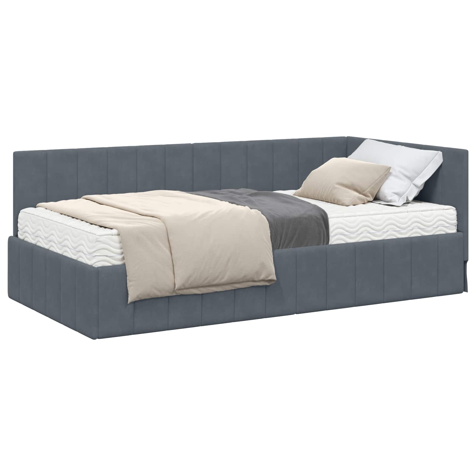 Eckbettgestell mit Matratze mit Kopfteil 2 pcs Grau Samt