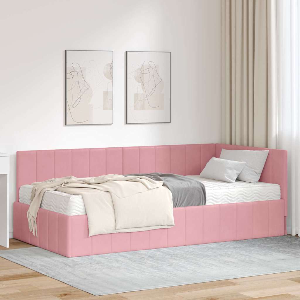 Eckbettgestell mit Matratze mit Kopfteil Rosa 100 x 200 cm Samt