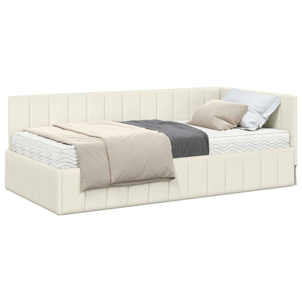 Eckbettgestell mit Matratze Creme 100 x 200 cm Samt
