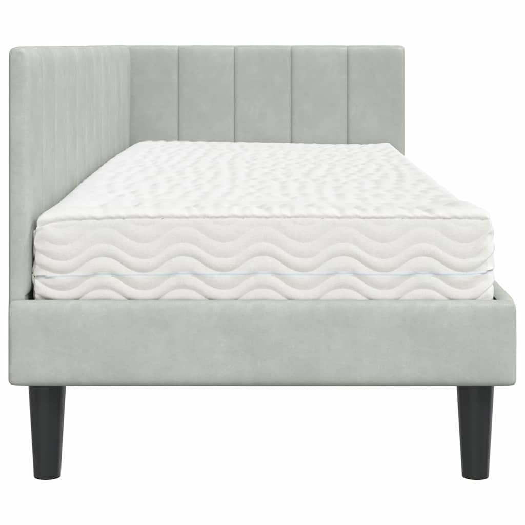 Eckbettgestell mit Matratze Hellgrau 80 x 200 cm Samt