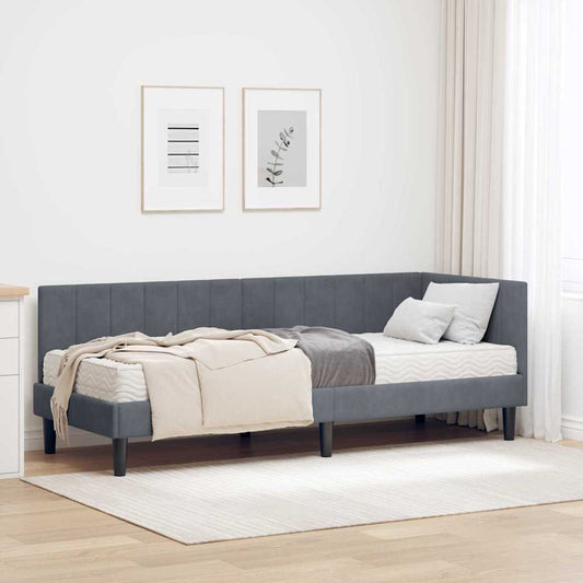 Eckbettgestell mit Matratze Dunkelgrau 80 x 200 cm Samt