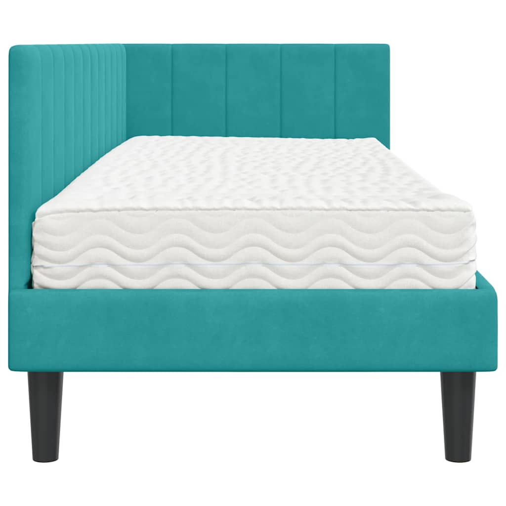 Eckbettgestell mit Matratze Türkis 80 x 200 cm Samt
