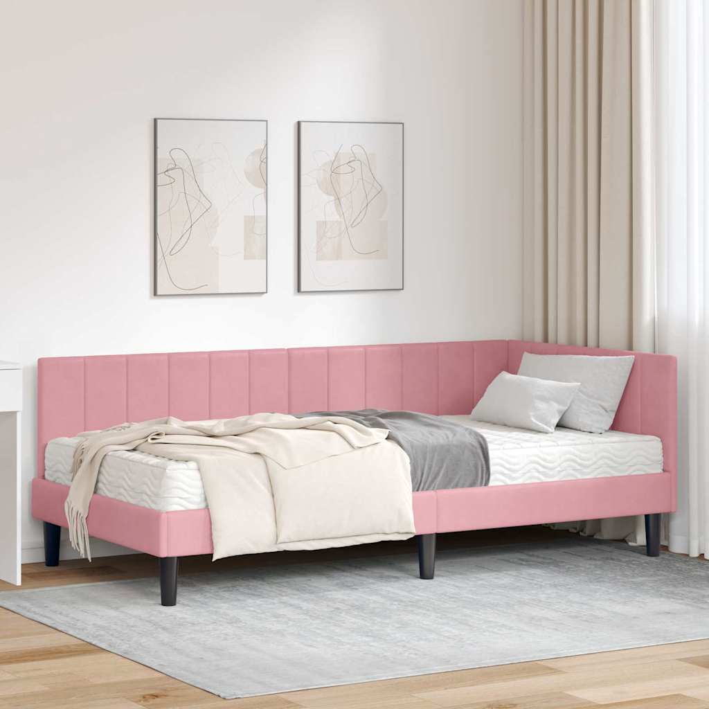 Eckbettgestell mit Matratze 2 stk. Rosa 90 x 190 cm Samt
