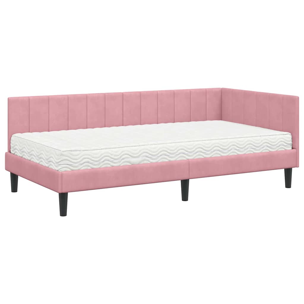 Eckbettgestell mit Matratze 2 stk. Rosa 90 x 190 cm Samt