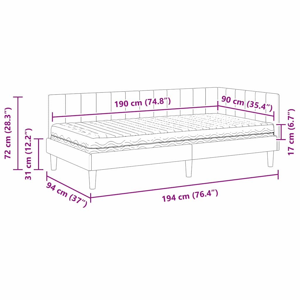 Eckbettgestell mit Matratze 2 stk. Rosa 90 x 190 cm Samt