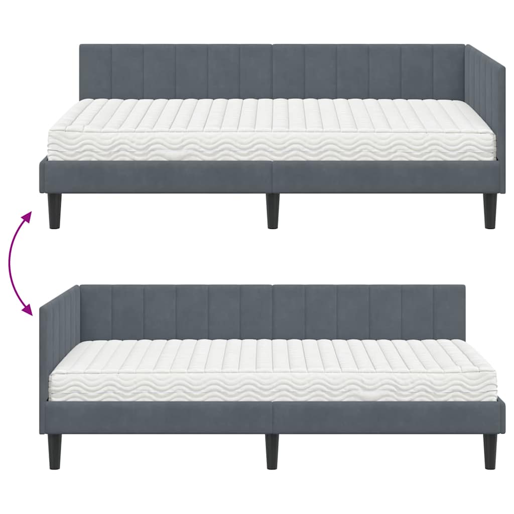 Eckbettgestell mit Matratze mit Kopfteil 2 pcs Grau Samt
