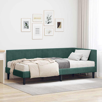 Eckbettgestell mit Matratze 2 stk. Dunkelgrün 90 x 200 cm Samt