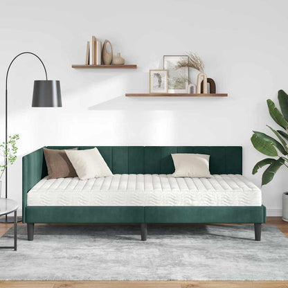 Eckbettgestell mit Matratze 2 stk. Dunkelgrün 90 x 200 cm Samt