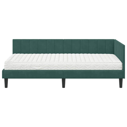Eckbettgestell mit Matratze 2 stk. Dunkelgrün 90 x 200 cm Samt