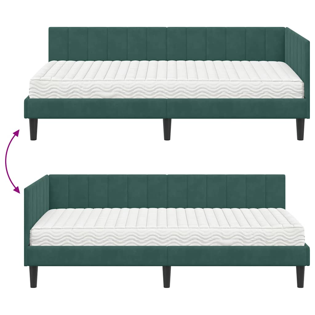 Eckbettgestell mit Matratze 2 stk. Dunkelgrün 90 x 200 cm Samt