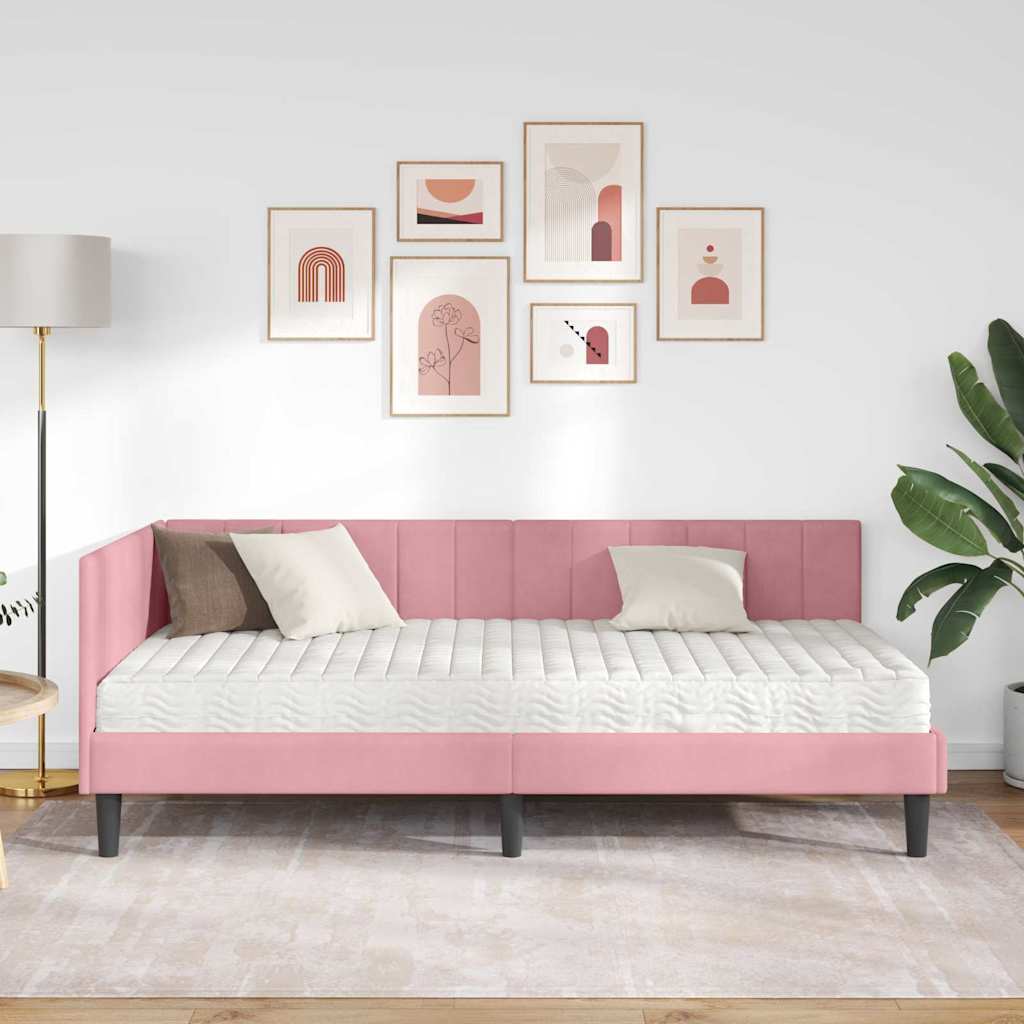 Eckbettgestell mit Matratze 2 stk. Rosa 90 x 200 cm Samt