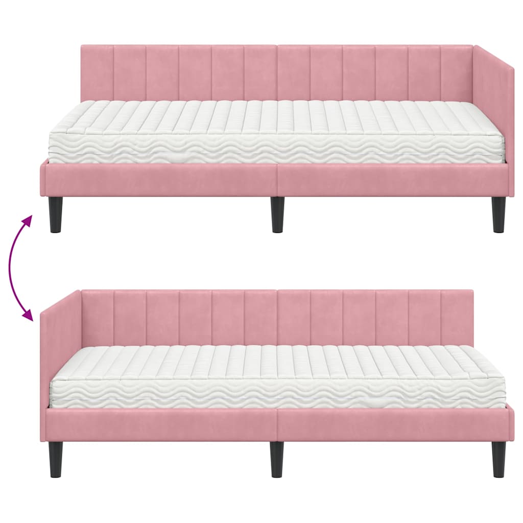 Eckbettgestell mit Matratze 2 stk. Rosa 90 x 200 cm Samt
