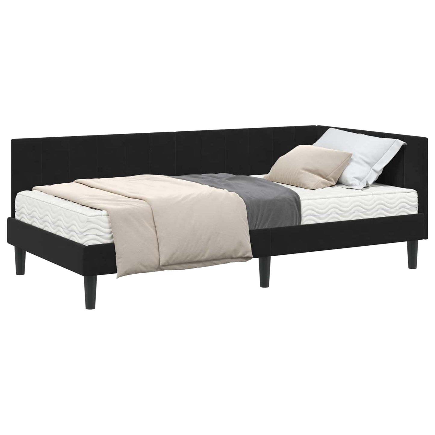Eckbettgestell mit Matratze mit Kopfteil 2 pcs Schwarz Samt