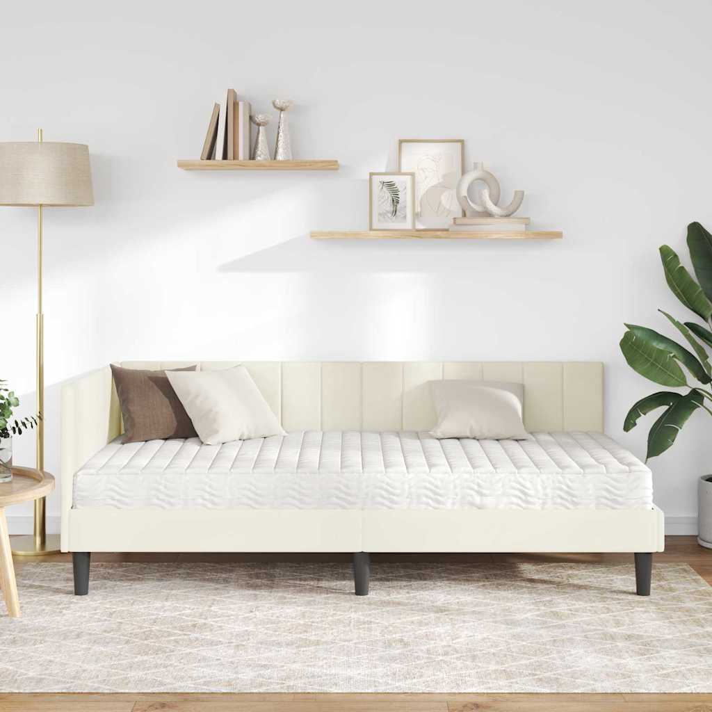 Eckbettgestell mit Matratze 2 stk. Creme 90 x 200 cm Samt
