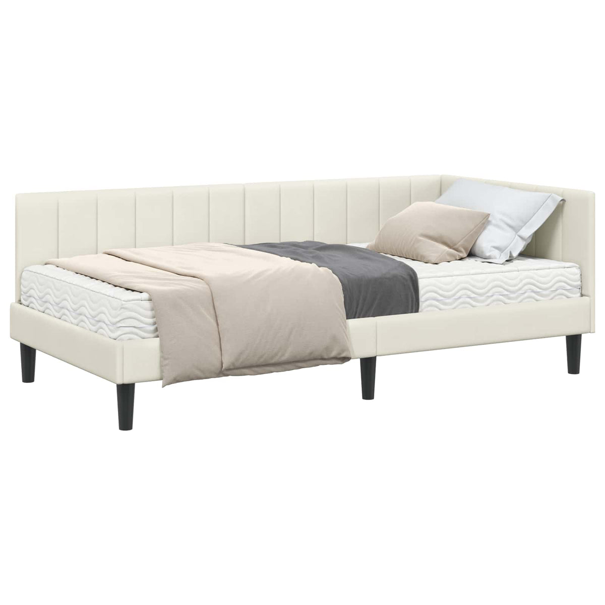 Eckbettgestell mit Matratze 2 stk. Creme 90 x 200 cm Samt