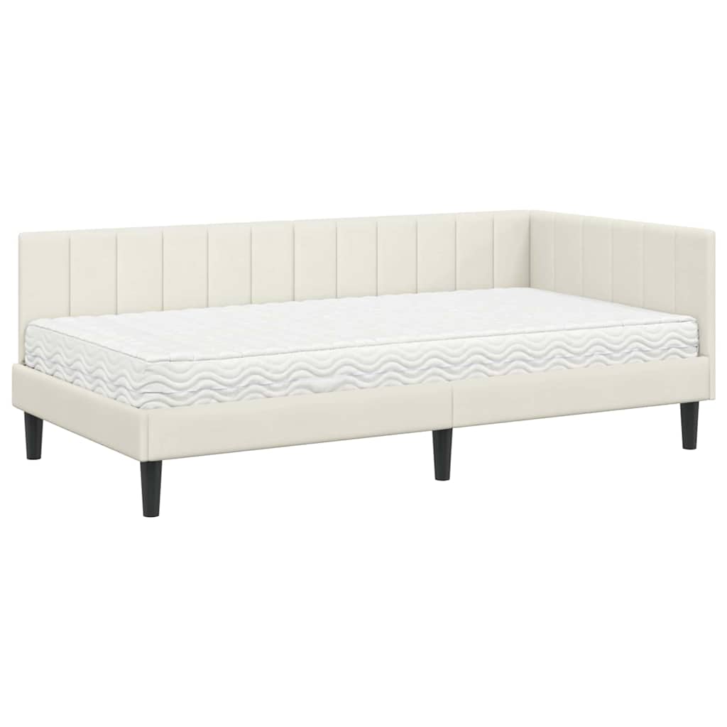 Eckbettgestell mit Matratze 2 stk. Creme 90 x 200 cm Samt