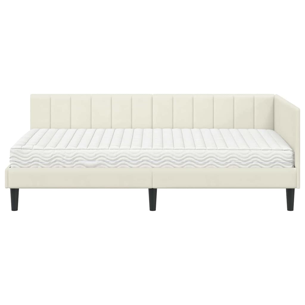 Eckbettgestell mit Matratze 2 stk. Creme 90 x 200 cm Samt