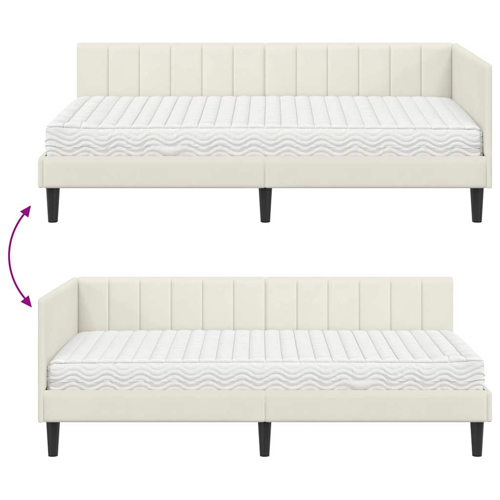 Eckbettgestell mit Matratze 2 stk. Creme 90 x 200 cm Samt
