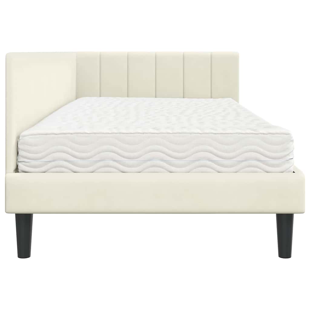 Eckbettgestell mit Matratze 2 stk. Creme 90 x 200 cm Samt