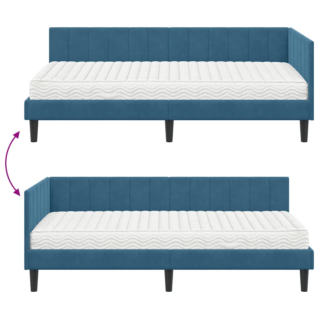 Eckbettgestell mit Matratze 2 stk. Blau 100 x 200 cm Samt
