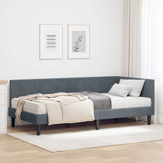 Eckbettgestell mit Matratze Dunkelgrau 100 x 200 cm Samt
