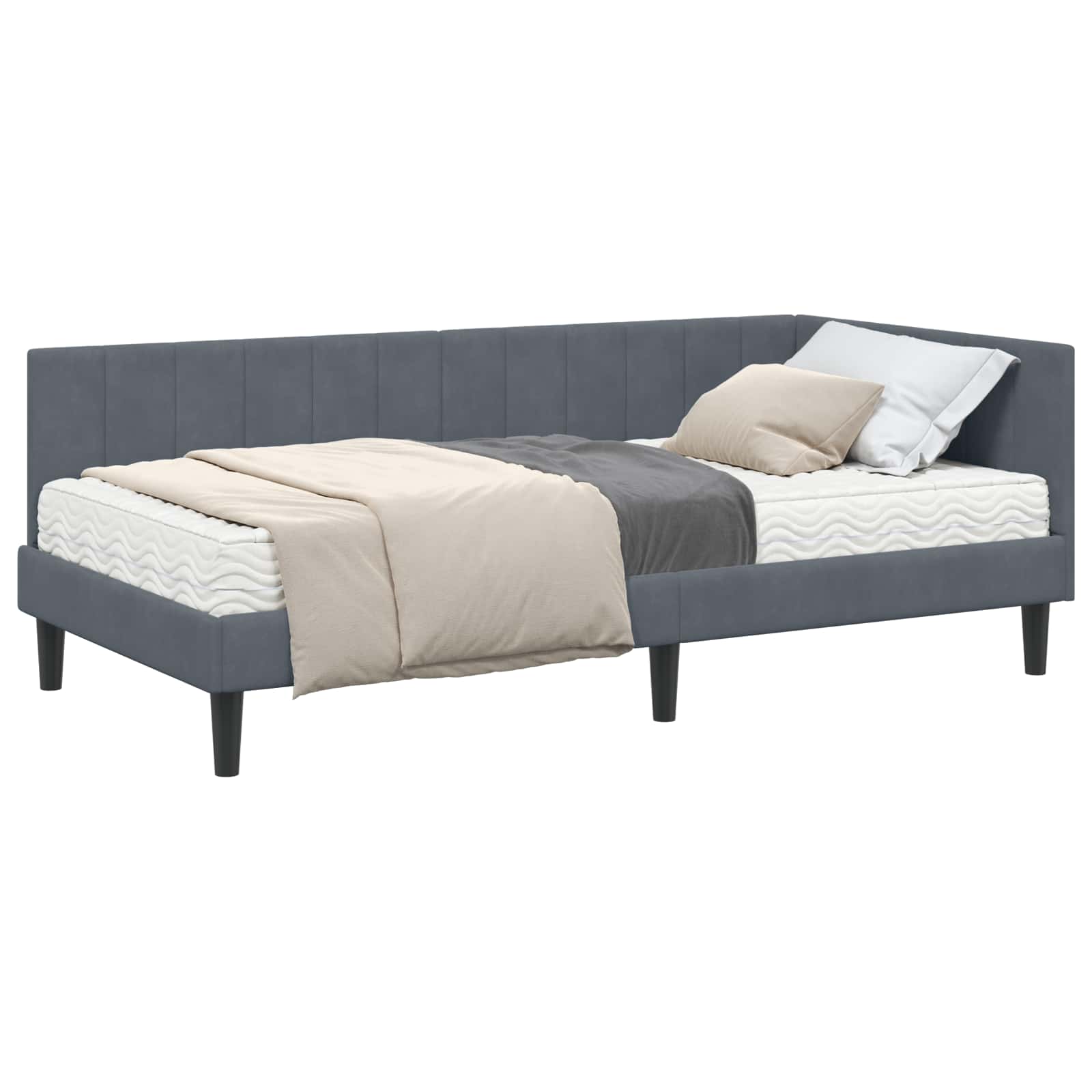 Eckbettgestell mit Matratze mit Kopfteil 2 pcs Grau Samt