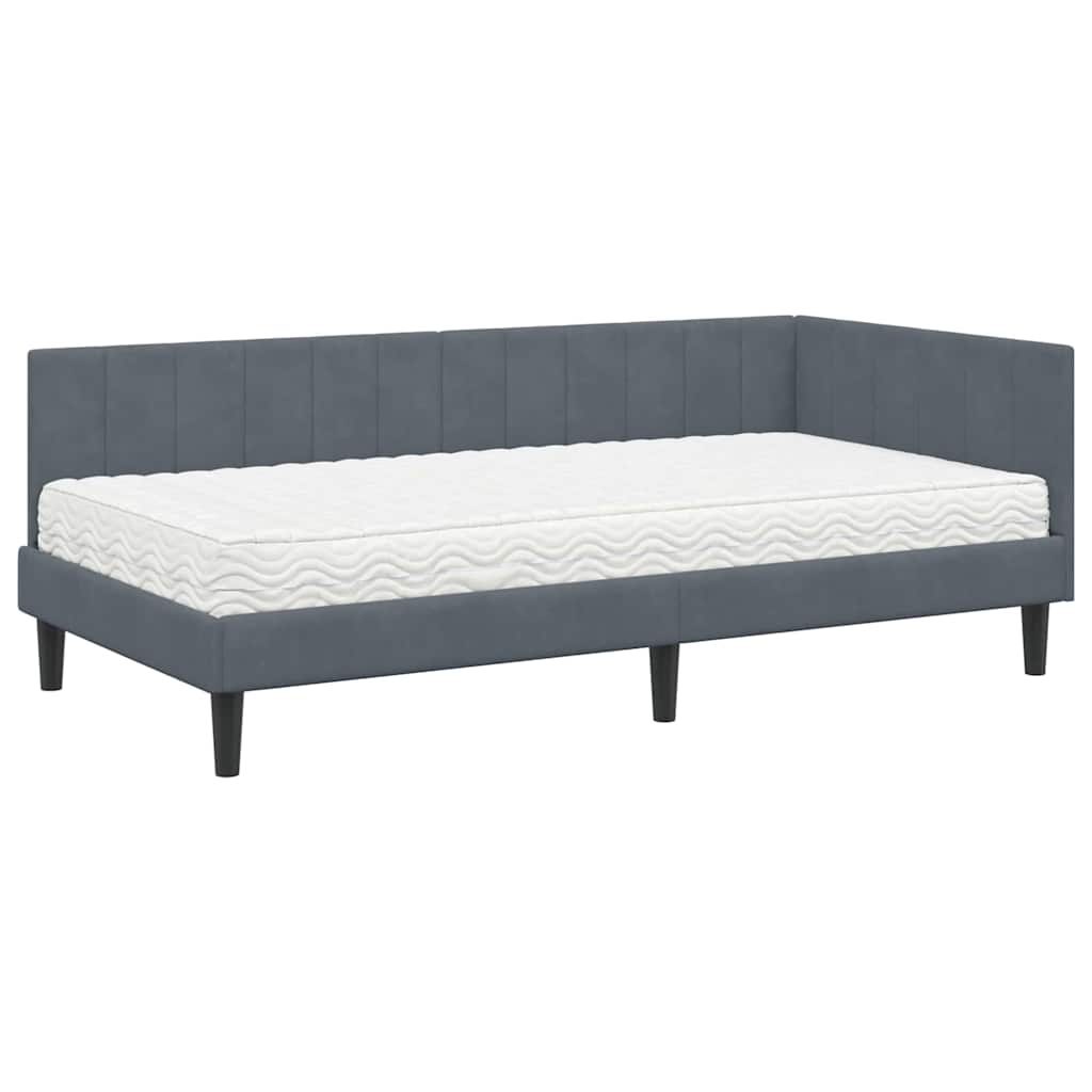 Eckbettgestell mit Matratze 2 stk. Dunkelgrau 100 x 200 cm Samt