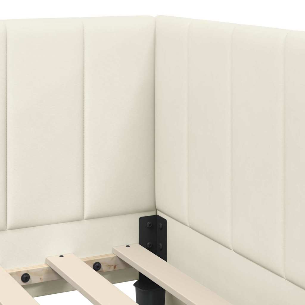 Eckbettgestell mit Matratze Creme 100 x 200 cm Samt