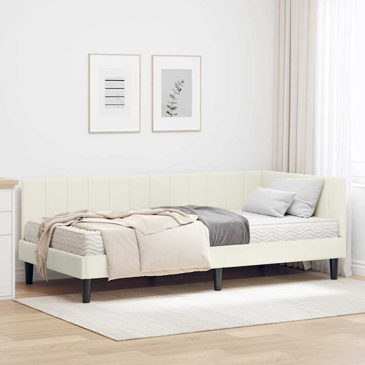 Eckbettgestell mit Matratze Creme 100 x 200 cm Samt