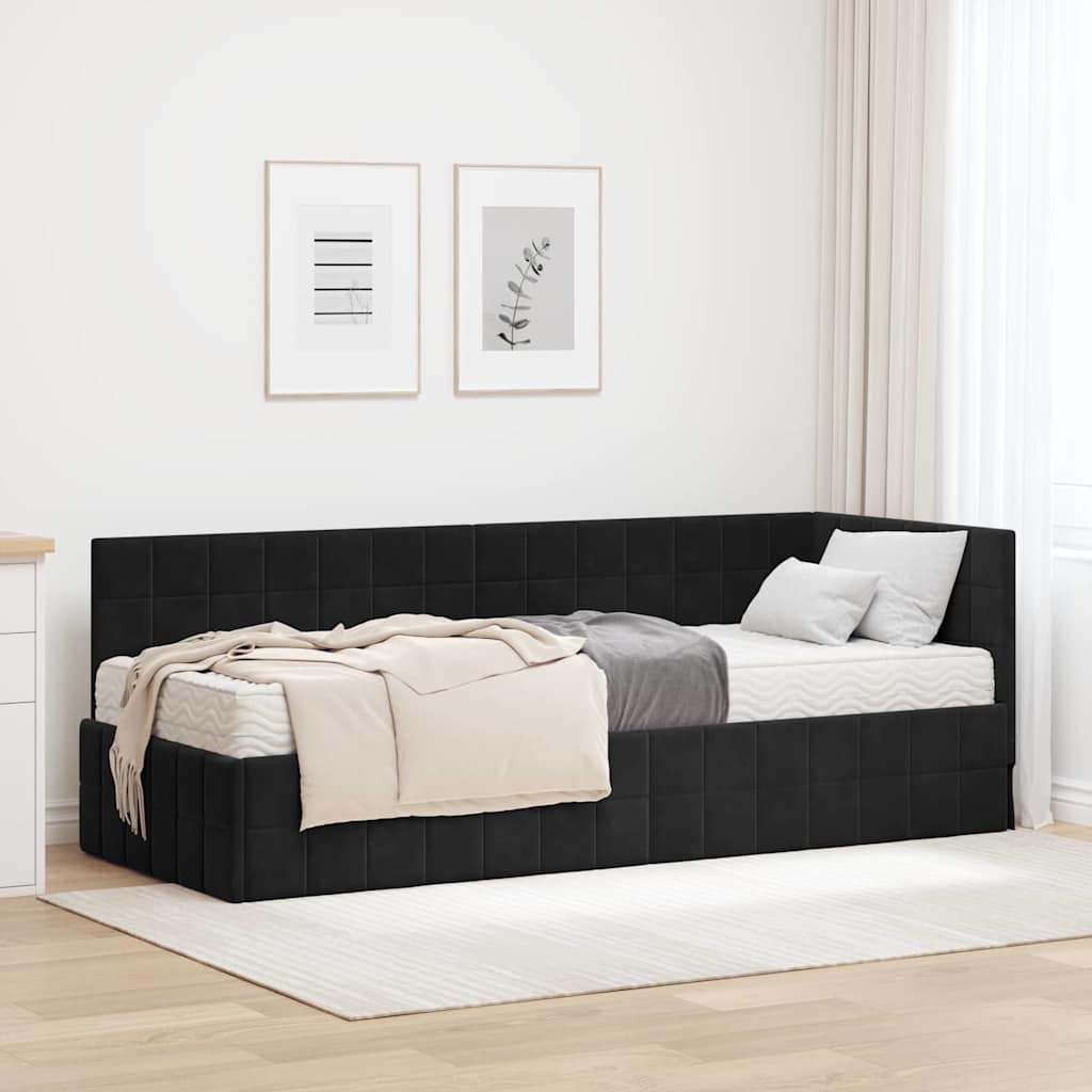 Eckbettgestell mit Matratze mit Kopfteil 2 pcs Schwarz Samt