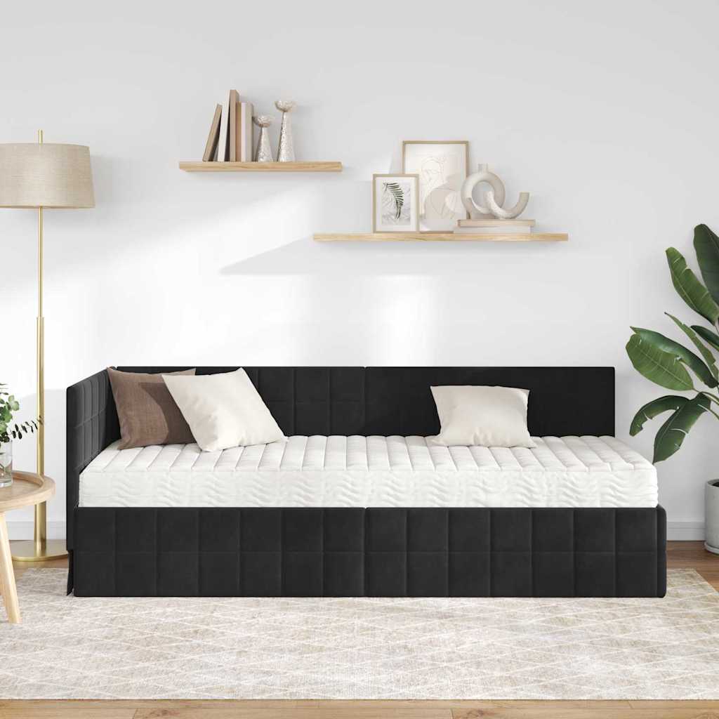 Eckbettgestell mit Matratze mit Kopfteil 2 pcs Schwarz Samt