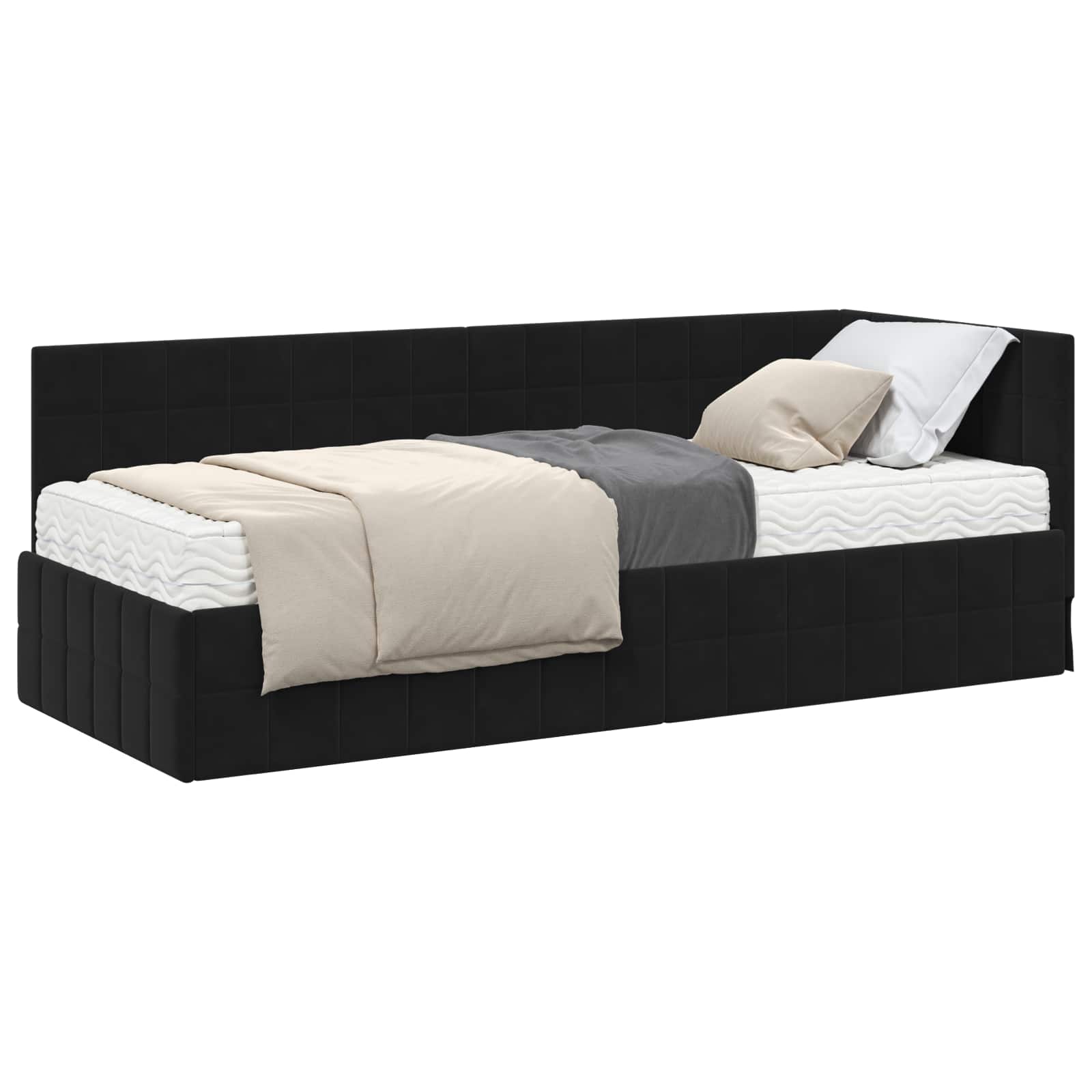 Eckbettgestell mit Matratze mit Kopfteil 2 pcs Schwarz Samt