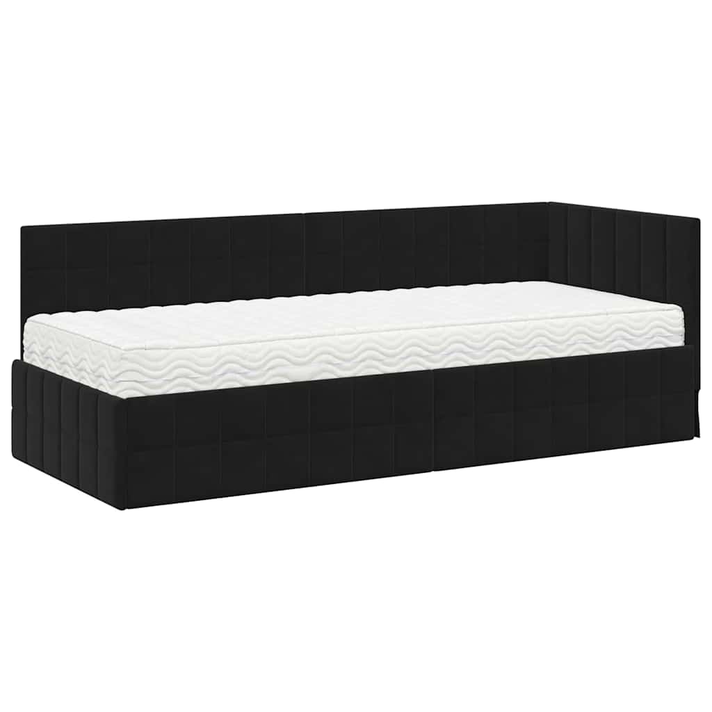 Eckbettgestell mit Matratze mit Kopfteil 2 pcs Schwarz Samt