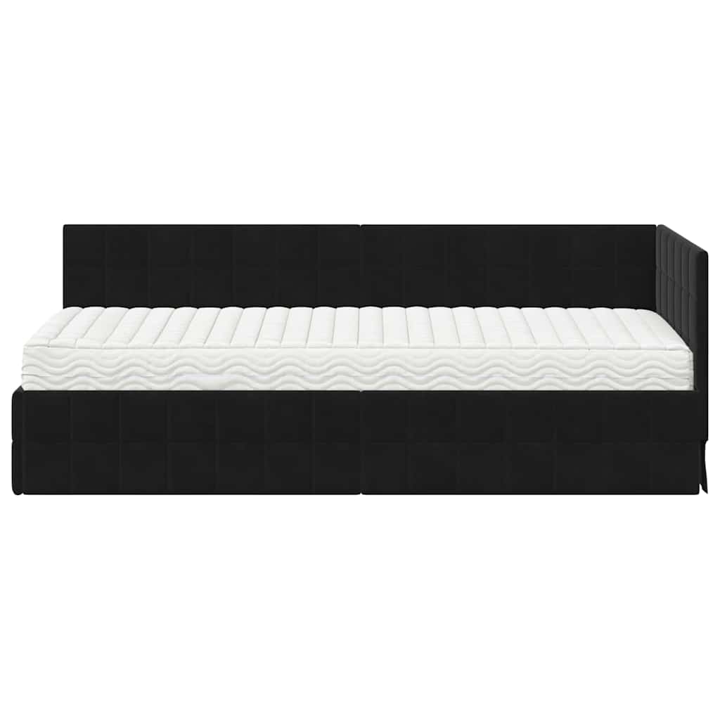 Eckbettgestell mit Matratze mit Kopfteil 2 pcs Schwarz Samt