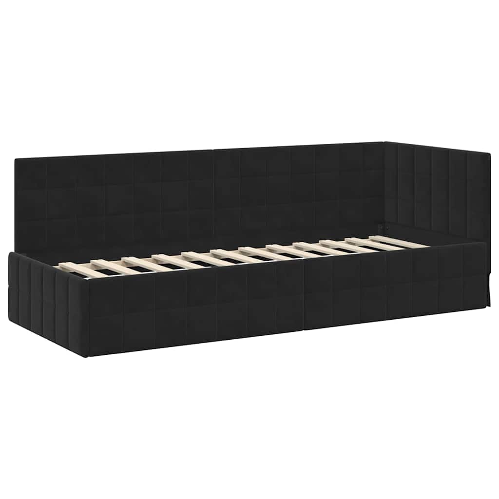 Eckbettgestell mit Matratze mit Kopfteil 2 pcs Schwarz Samt