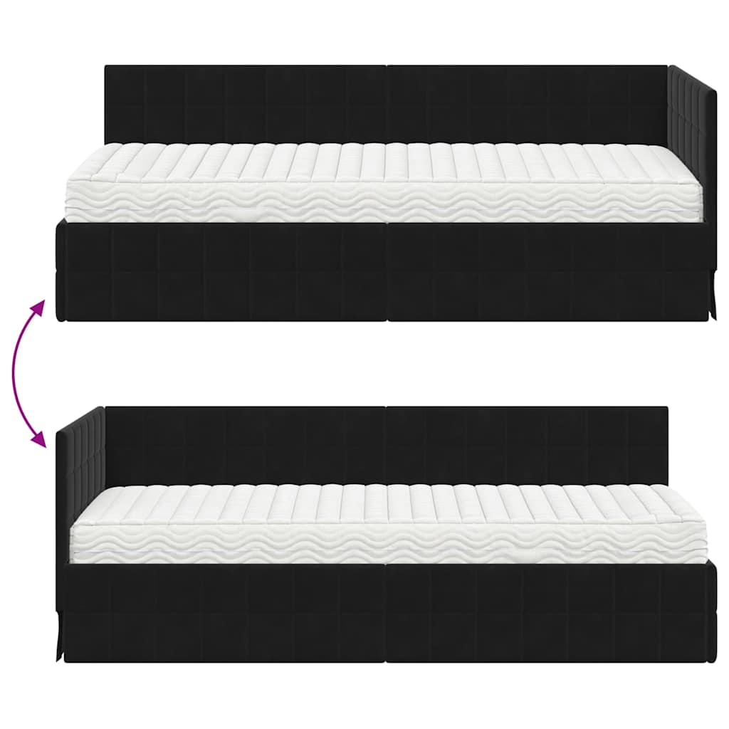 Eckbettgestell mit Matratze mit Kopfteil 2 pcs Schwarz Samt