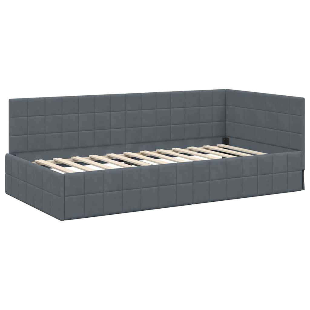Eckbettgestell mit Matratze 2 stk. Dunkelgrau 90 x 190 cm Samt