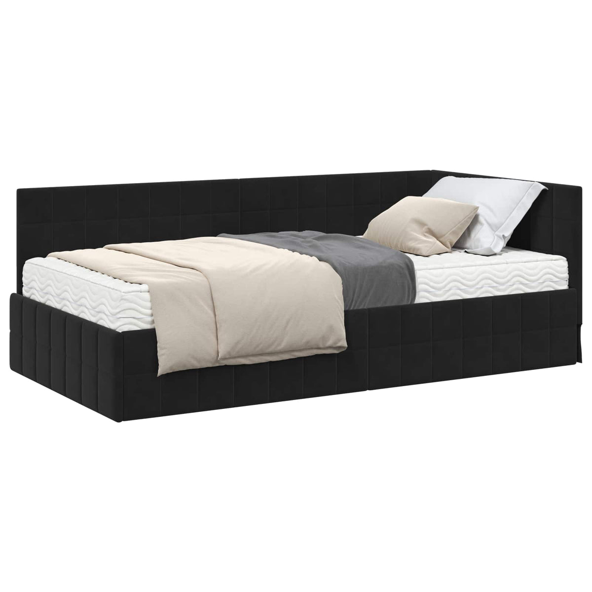 Eckbettgestell mit Matratze 2 stk. Schwarz 90 x 190 cm Samt