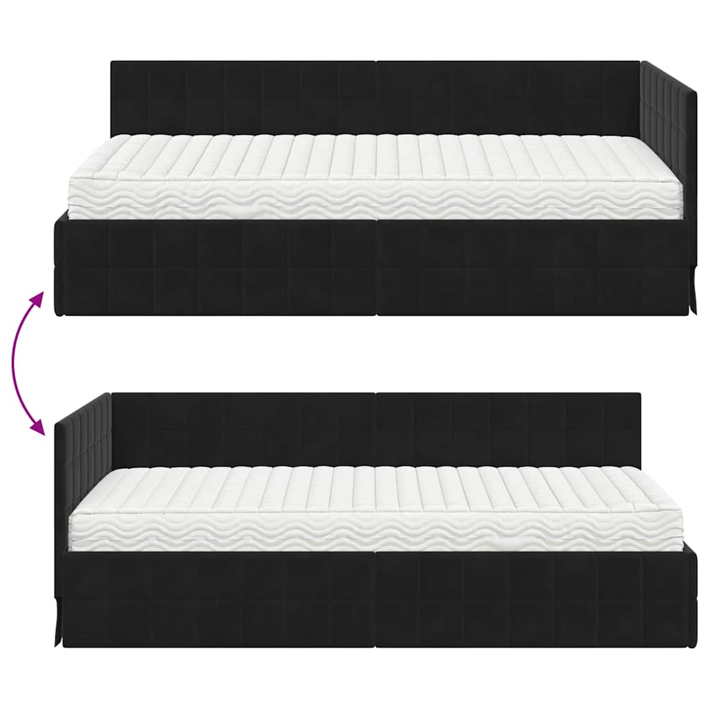 Eckbettgestell mit Matratze 2 stk. Schwarz 90 x 190 cm Samt