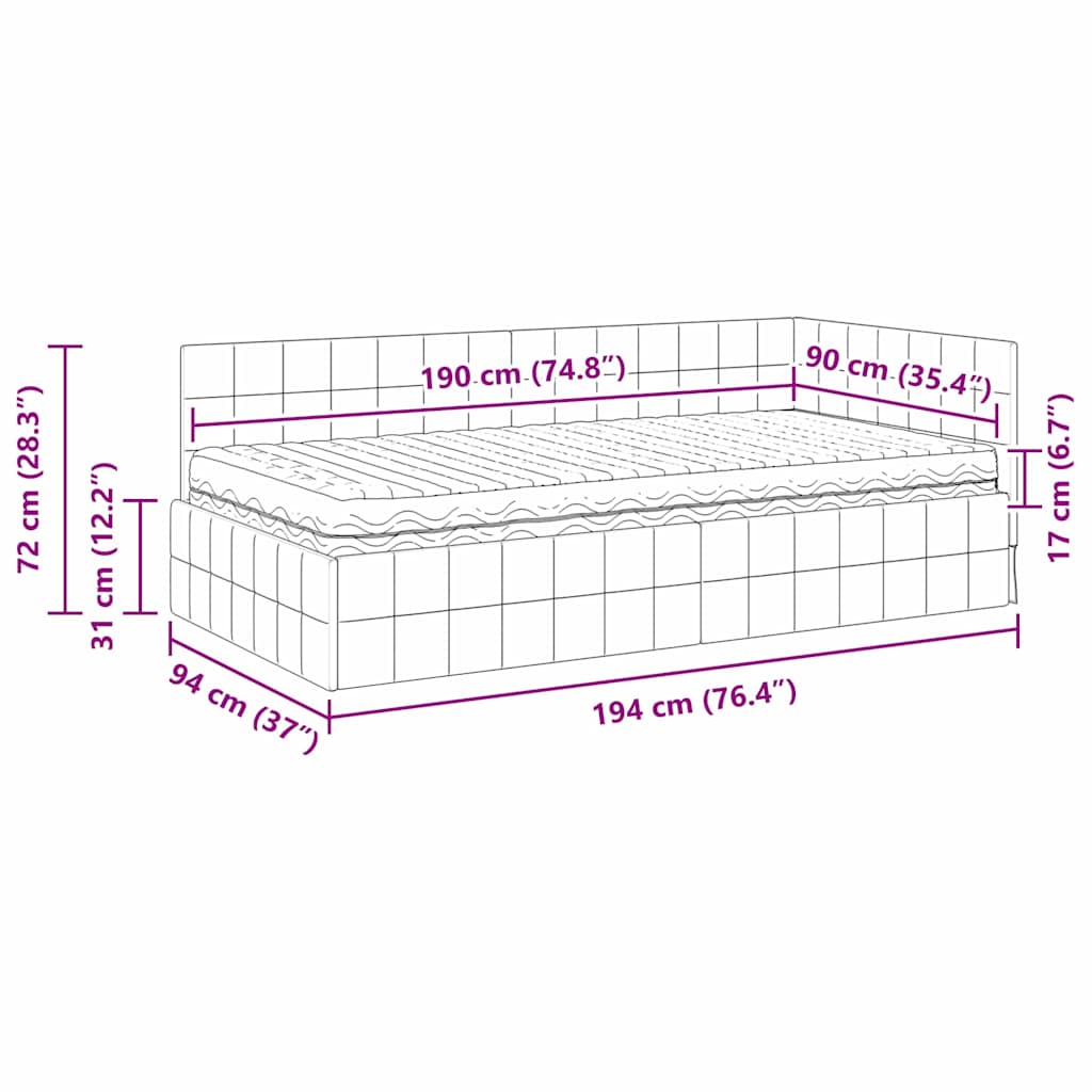 Eckbettgestell mit Matratze 2 stk. Schwarz 90 x 190 cm Samt