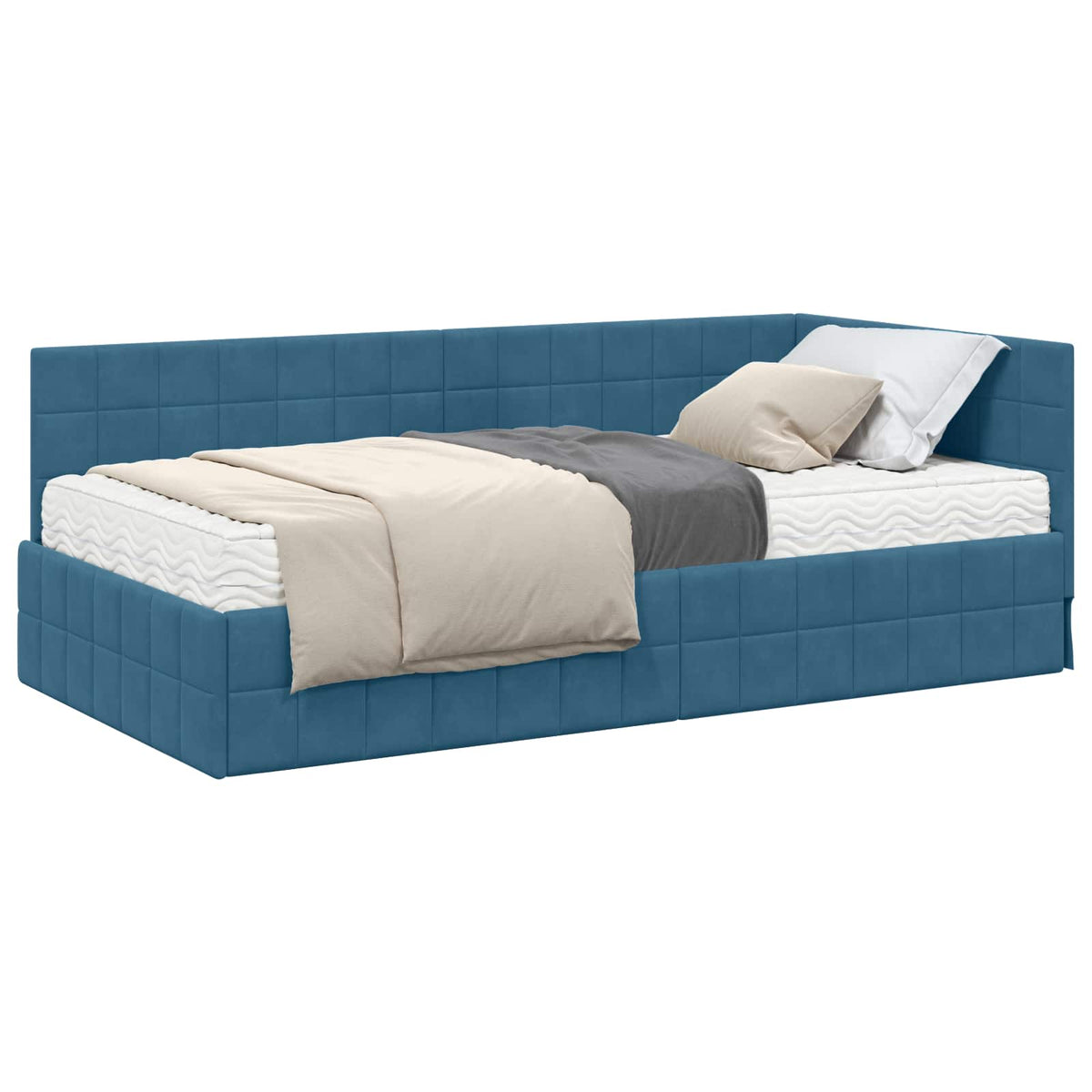 Eckbettgestell mit Matratze 2 stk. Blau 90 x 200 cm Samt