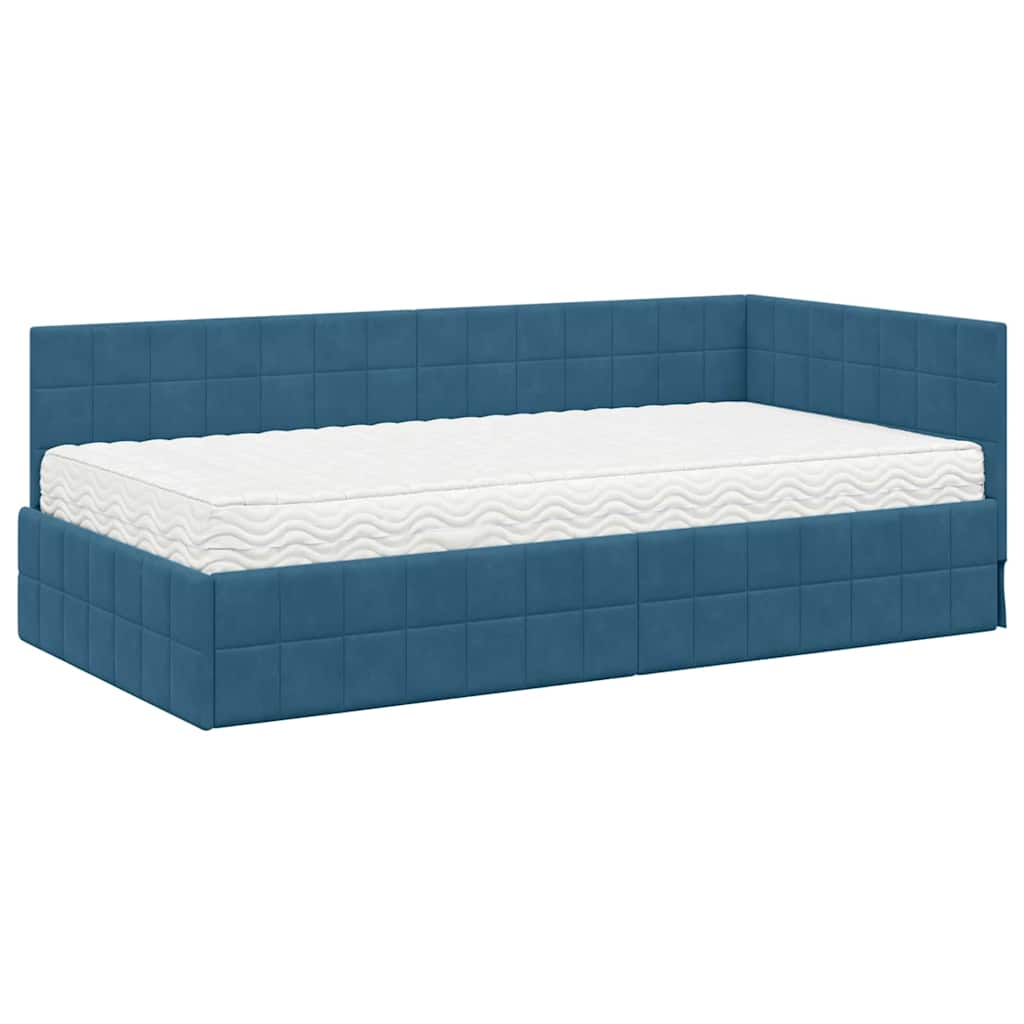 Eckbettgestell mit Matratze 2 stk. Blau 90 x 200 cm Samt
