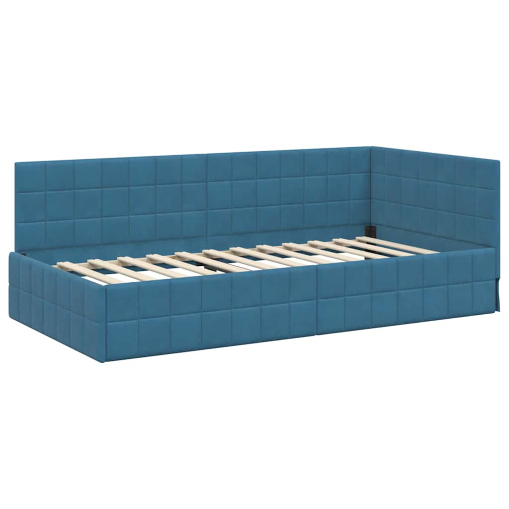 Eckbettgestell mit Matratze 2 stk. Blau 90 x 200 cm Samt