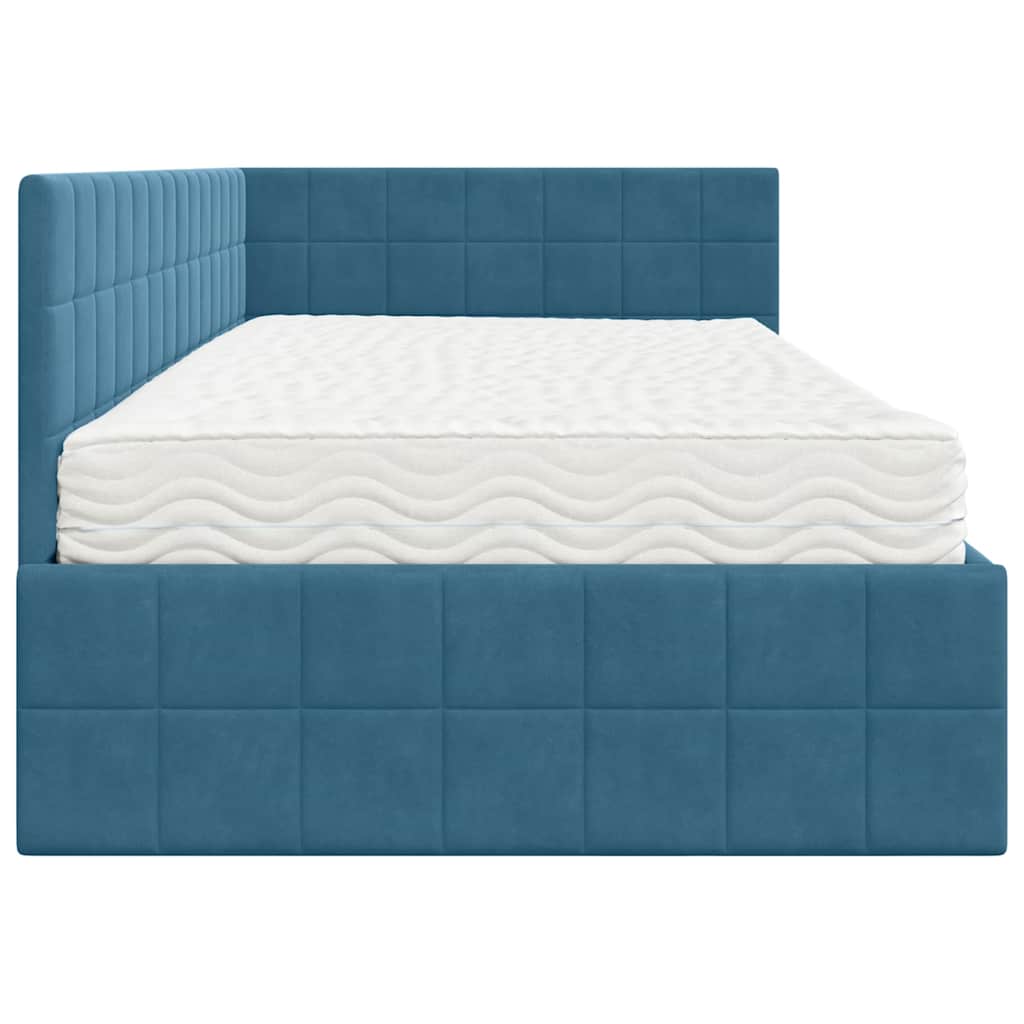 Eckbettgestell mit Matratze 2 stk. Blau 90 x 200 cm Samt