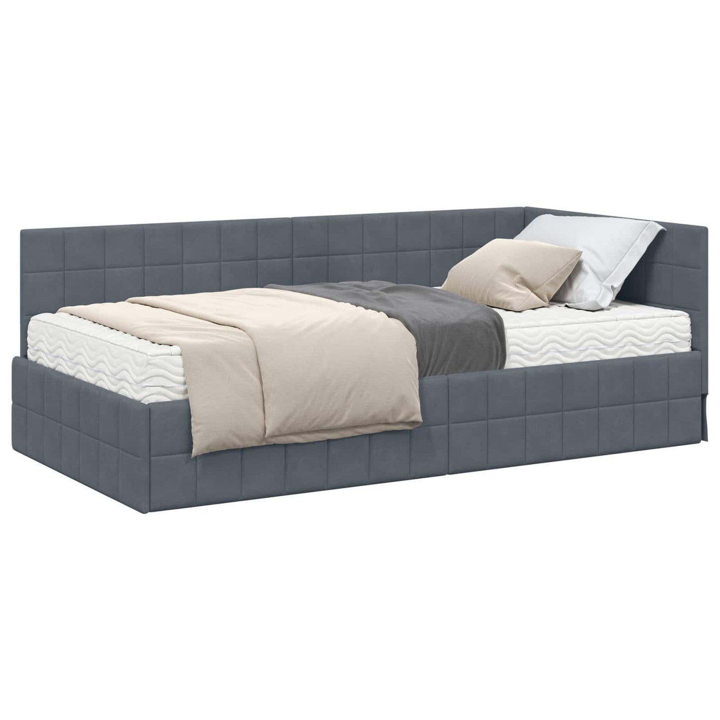 Eckbettgestell mit Matratze mit Kopfteil 2 pcs Grau Samt