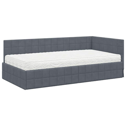 Eckbettgestell mit Matratze 2 stk. Dunkelgrau 90 x 200 cm Samt