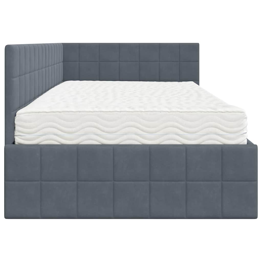 Eckbettgestell mit Matratze mit Kopfteil 2 pcs Grau Samt