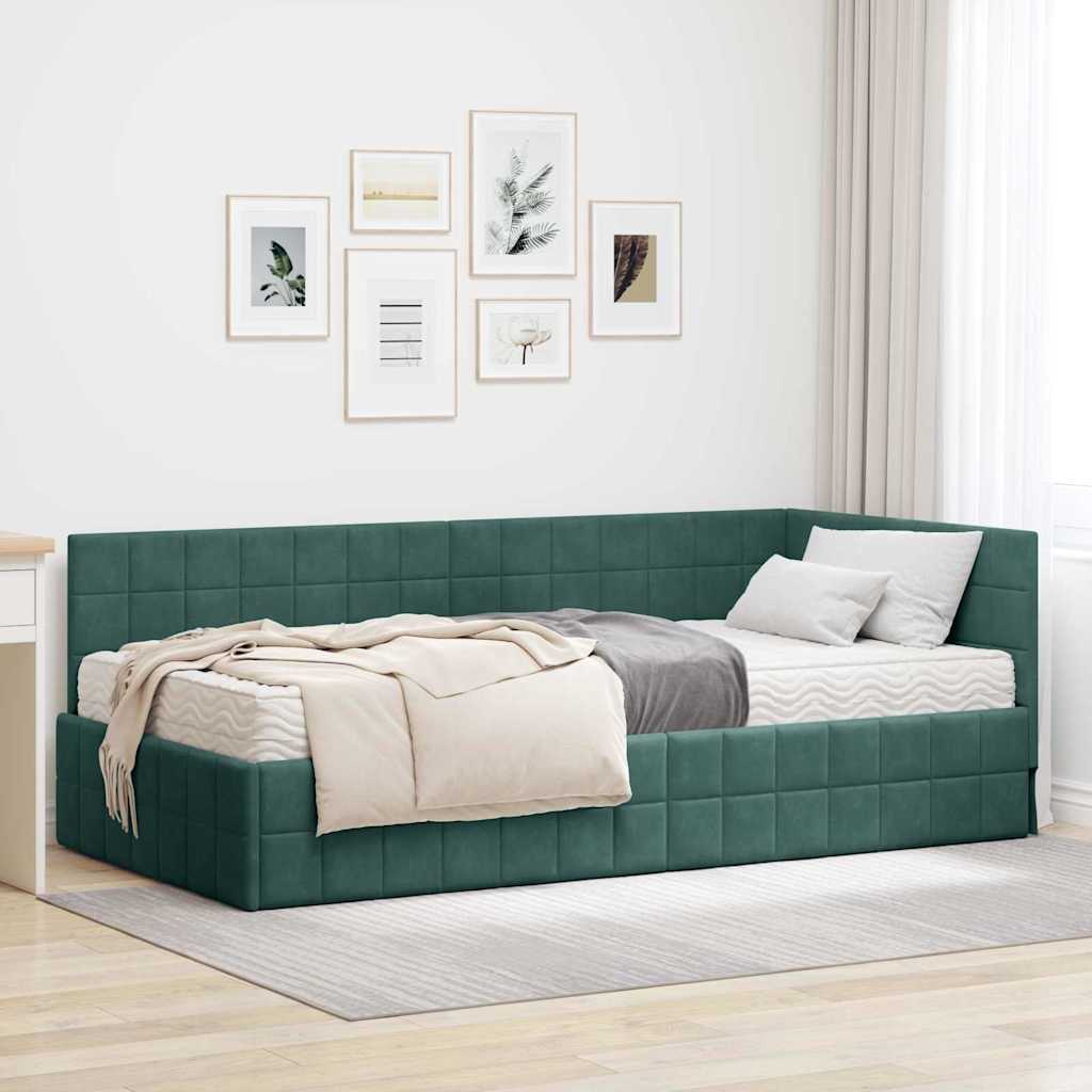 Eckbettgestell mit Matratze 2 stk. Dunkelgrün 90 x 200 cm Samt